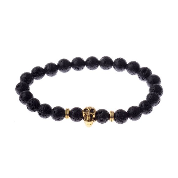 NWOT Gold Skull Lava Rock Diffuser Bracelet - Picture 2 of 4